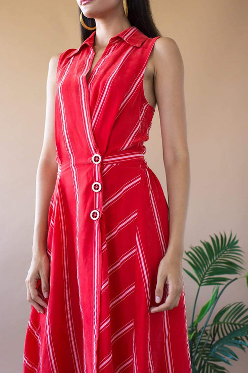 Doris Dress - Candy Stripe Red