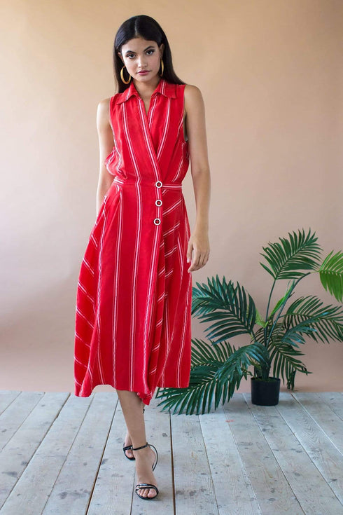 Doris Dress - Candy Stripe Red