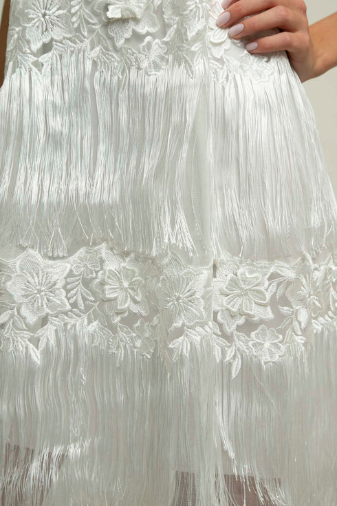 Freya White Shift Lace Dress - Meringue Fringe