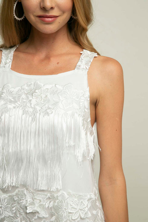 Freya White Shift Lace Dress - Meringue Fringe