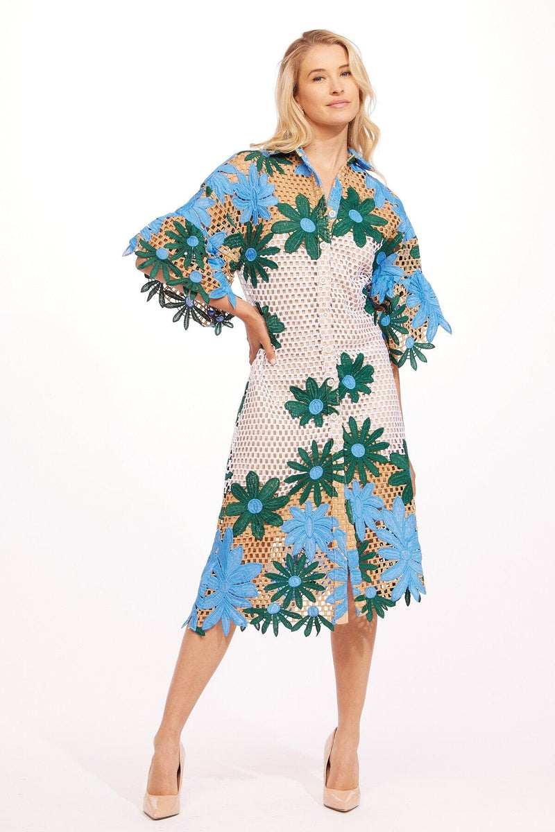 Gaia Midi Lace Dress - Blue Petal Republic Eva Franco Gaia Midi Lace Dress - Blue Petal Republic Eva Franco