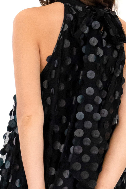 Halter Swing Mini Dress - Black Leather Payette