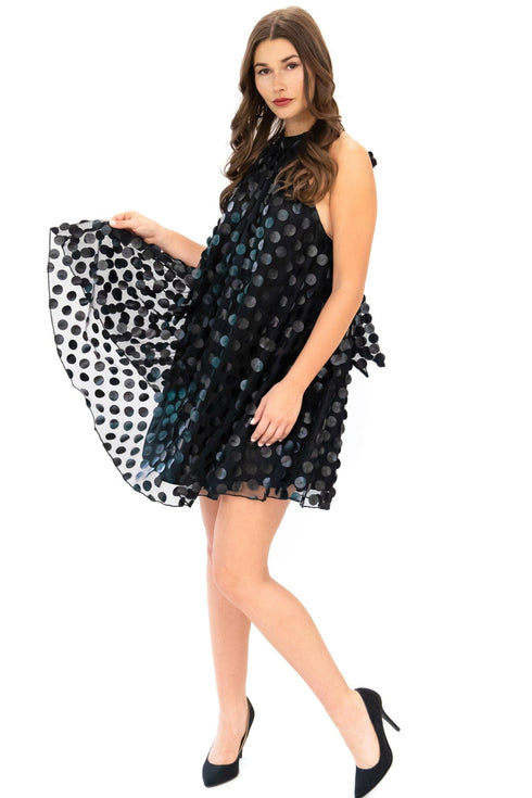 Halter Swing Mini Dress - Black Leather Payette