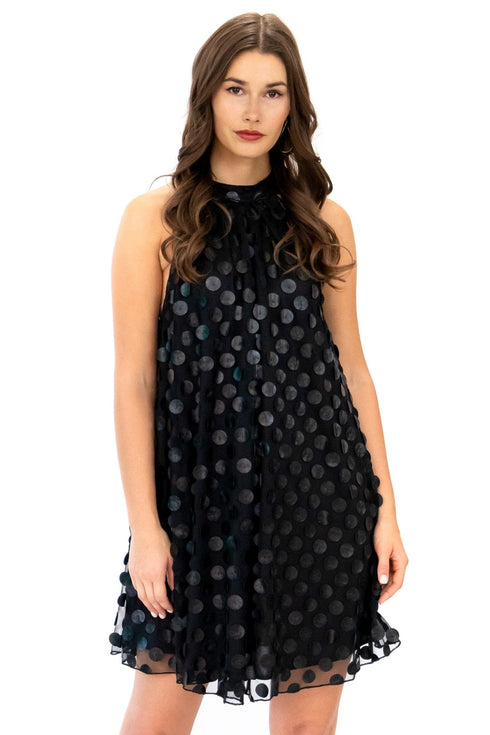 Halter Swing Mini Dress - Black Leather Payette