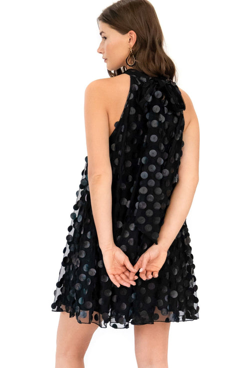 Halter Swing Mini Dress - Black Leather Payette