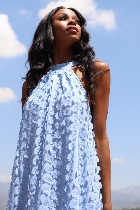 Halter Swing Mini Dress - Light Blue Petal