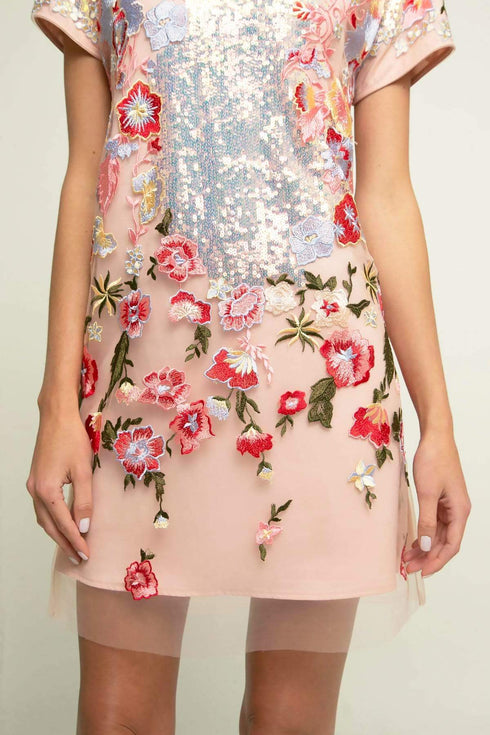 Harlan Sequin Mini Dress - Pink Crepe Soufflé