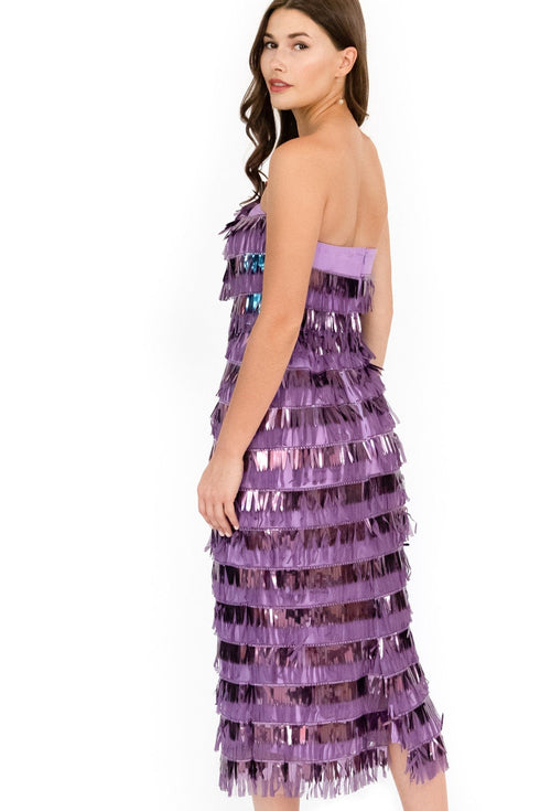 Lia Strapless Dress – Lilac Fringe