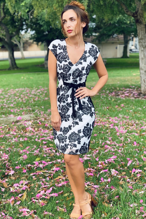 Loma Dress in Black & White Bat Orchid