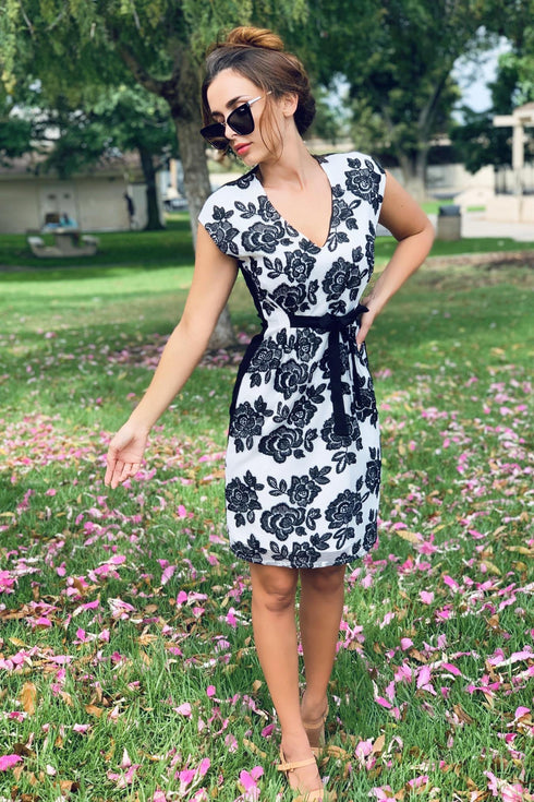 Loma Dress in Black & White Bat Orchid