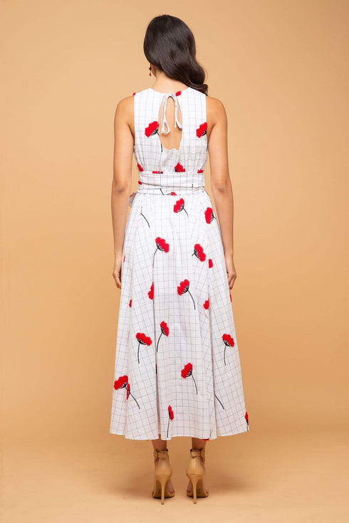 Masha Halter Neck Circle Skirt Dress - Scarlet Tile