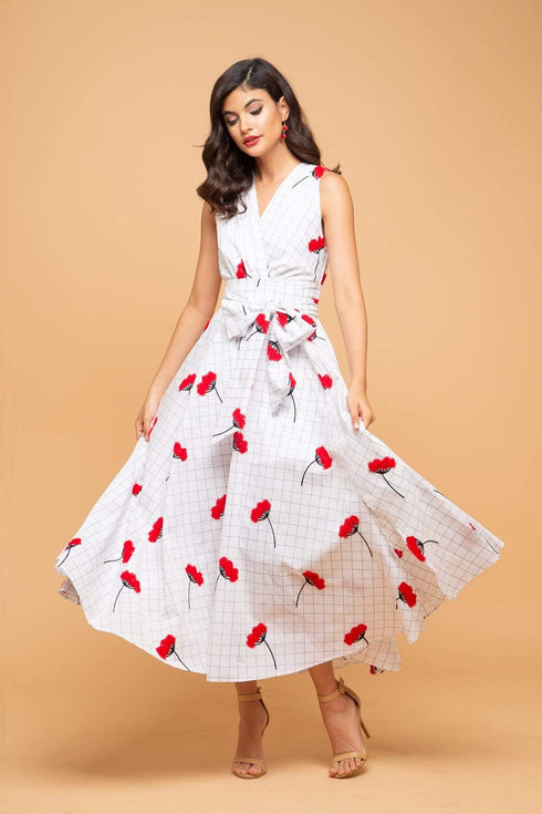 Masha Halter Neck Circle Skirt Dress - Scarlet Tile