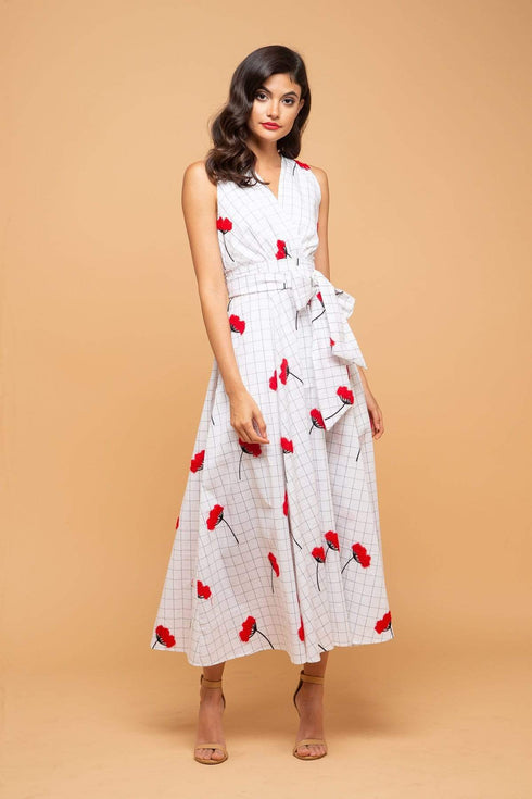 Masha Halter Neck Circle Skirt Dress - Scarlet Tile