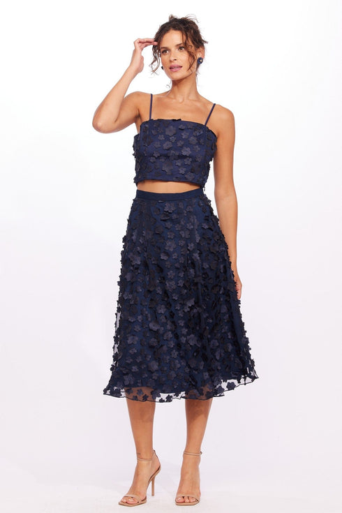Mesh Top and Skirt Set - Navy Petal