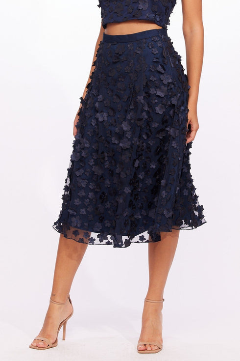 Mesh Top and Skirt Set - Navy Petal