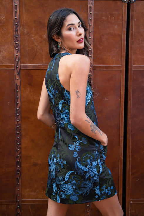 Nina Dress - Teal Motif