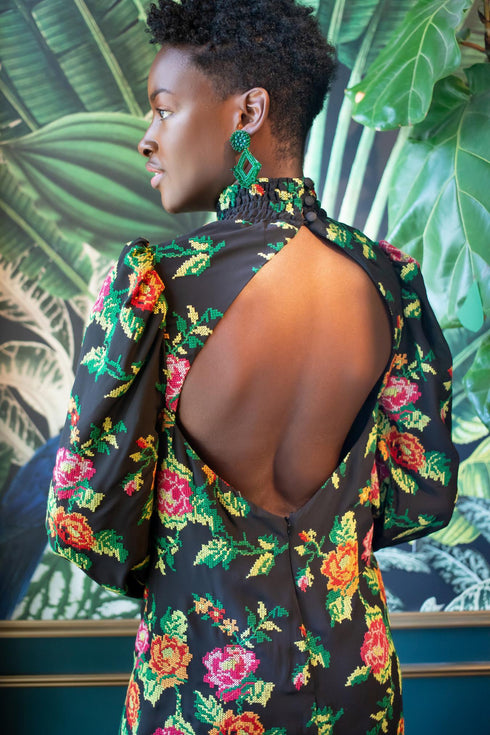 Embroidered Mini Shift Dress - Rose