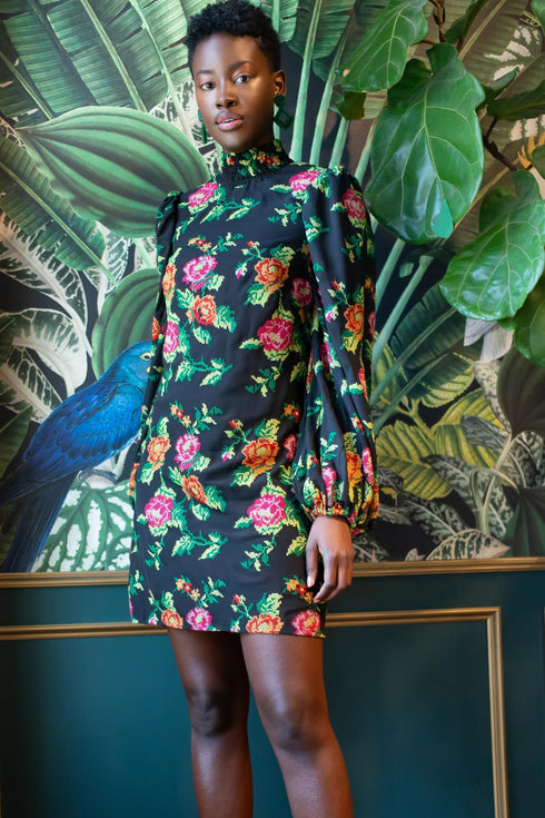 Embroidered Mini Shift Dress - Rose