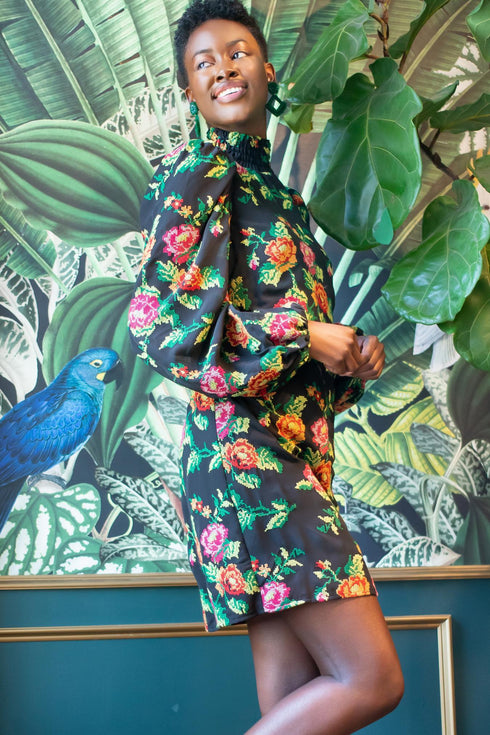 Embroidered Mini Shift Dress - Rose