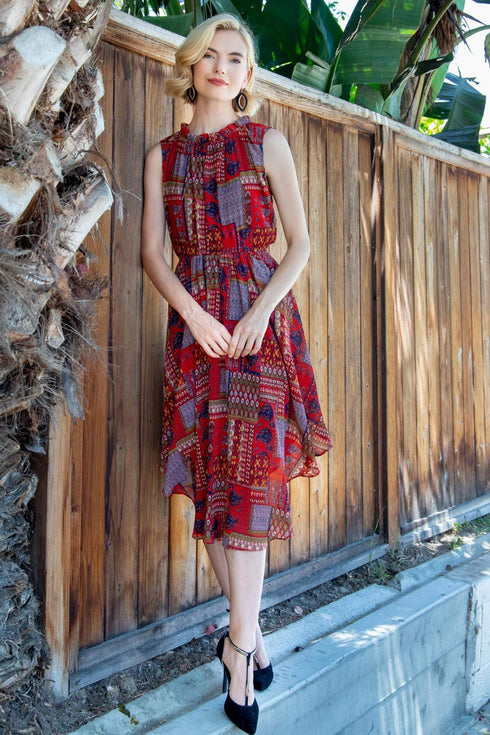 Shentel Dress - Patchwork Pleated