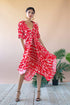 Sophia Asymmetric Hem Midi Dress - Red Script