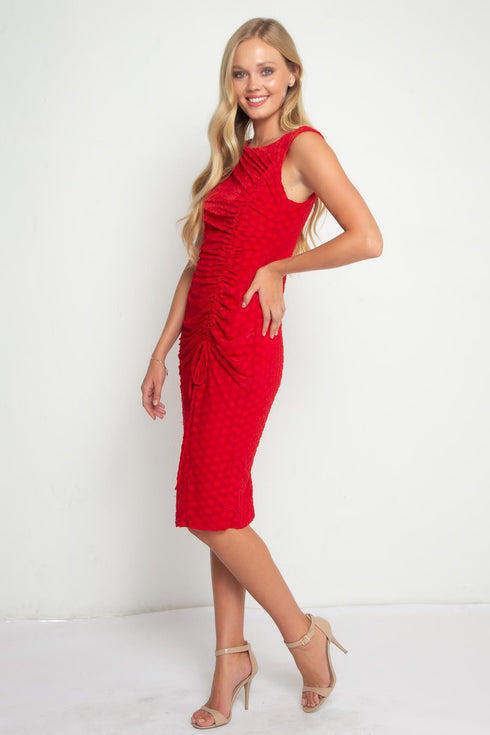 Urchin Cinched Midi Dress – Red