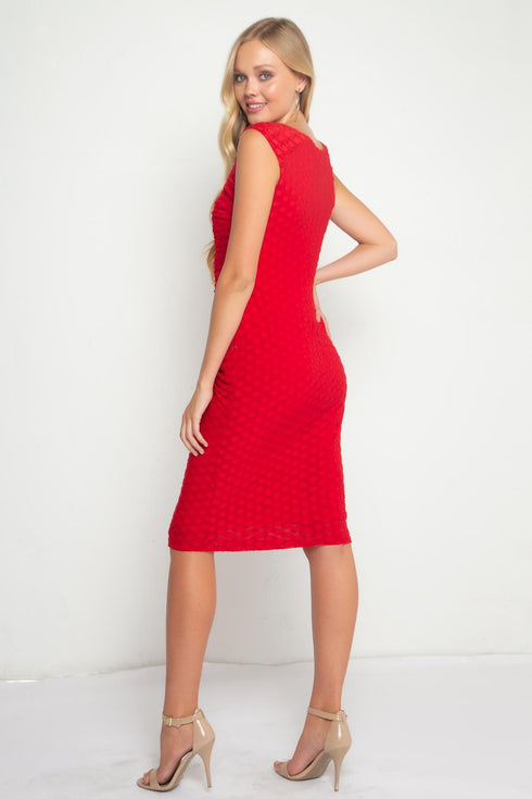 Urchin Cinched Midi Dress – Red