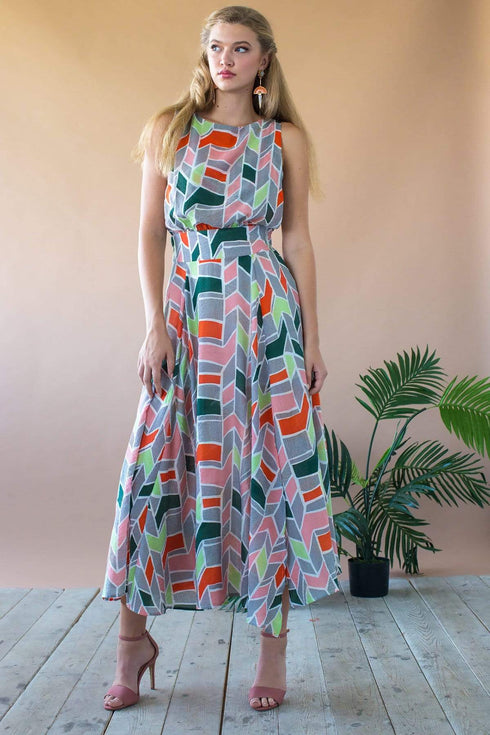 Xena Dress - Peach Geo