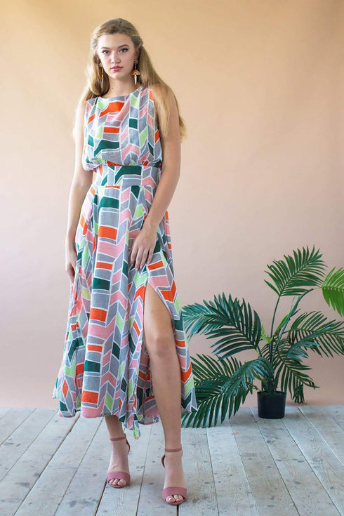 Xena Dress - Peach Geo