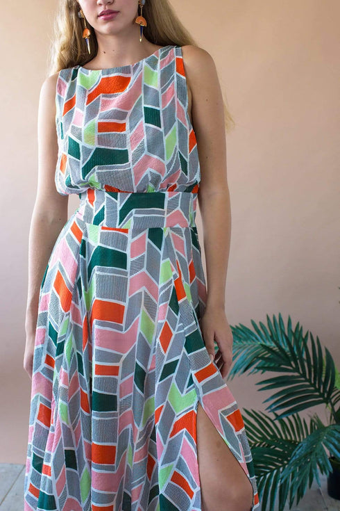 Xena Dress - Peach Geo