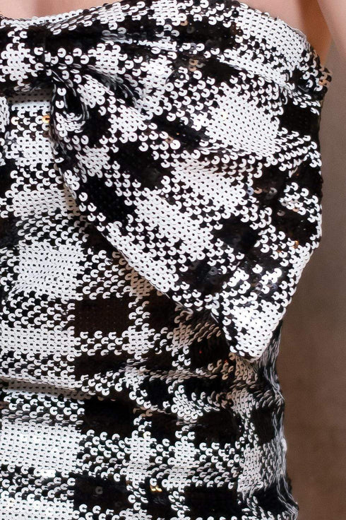 Sequined Plaid Mini Dress