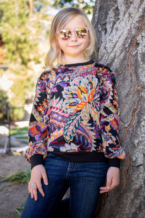 Clyde Sweatshirt - Printed Paisley Damascus Knit - Girls