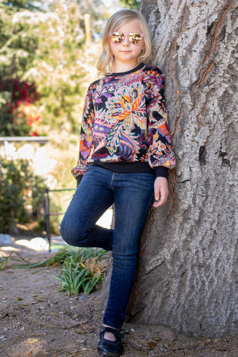 Clyde Sweatshirt - Printed Paisley Damascus Knit - Girls