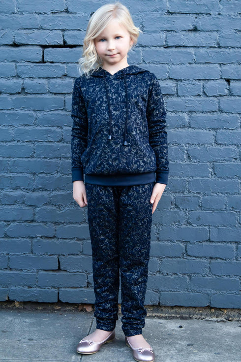 Mini Noah Hoodie - Navy Knit - Girls