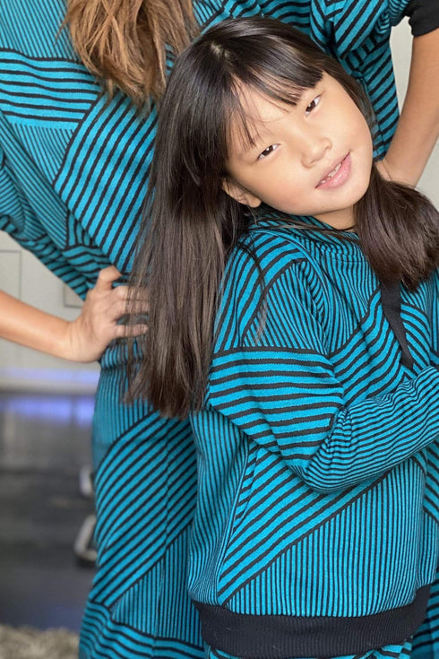 Teal and Black Stripe Brit Wit Sweatshirt Top - Girls