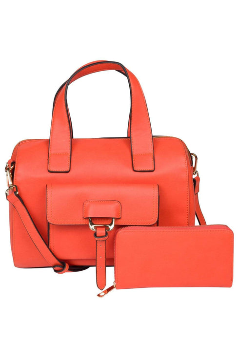 Vegan Leather Top Handle Bag - Orange