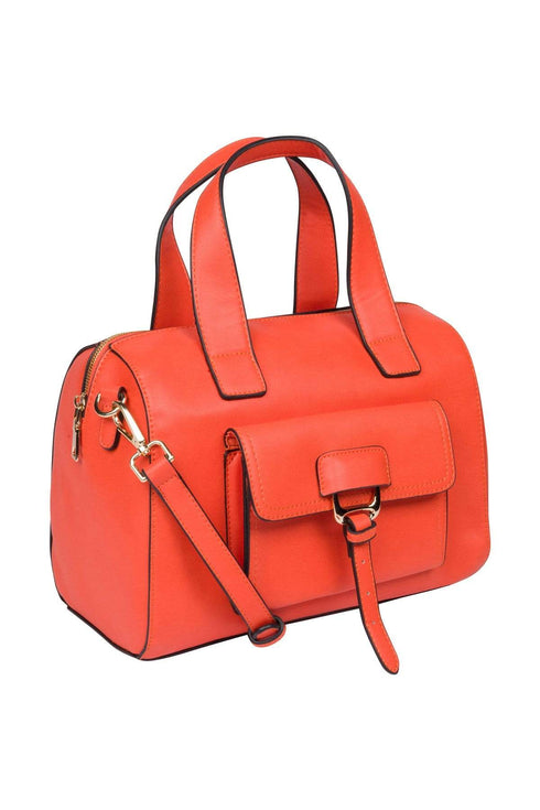 Vegan Leather Top Handle Bag - Orange