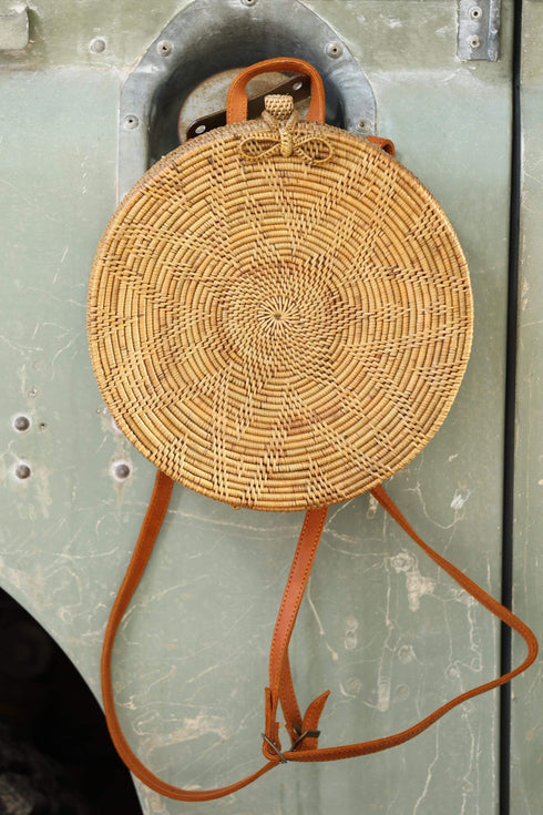 Round Bali Ata Backpack Bag - Natural