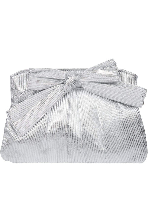 Silver Pleated Bow Clutch Bag