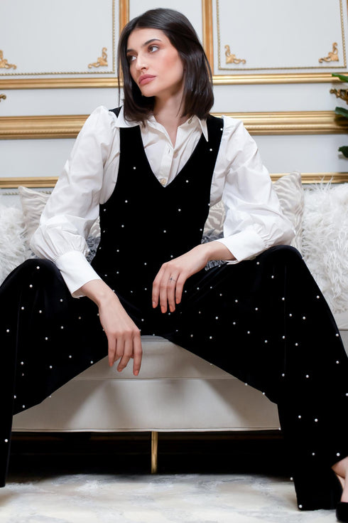 Brewster Jumpsuit - Black Velvet Pearl