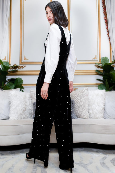 Brewster Jumpsuit - Black Velvet Pearl