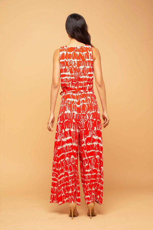 Sunny Palazzo Style Jumpsuit - Red Script