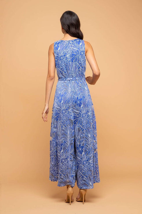 Sunny V-Neck Palazzo Pant Jumpsuit - Santorini Palm Cotton Knit