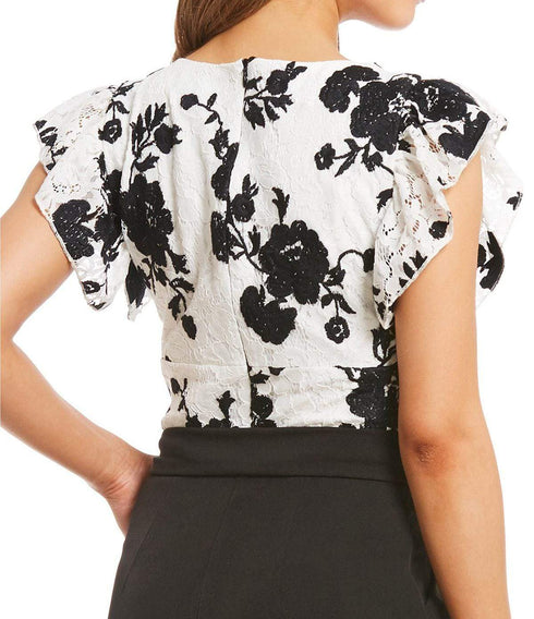 V-Neck Floral Embroidered Bodice Jumpsuit