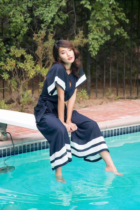 Watson Striped Jumpsuit in Navy