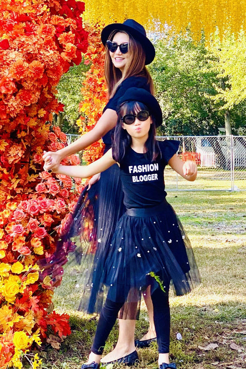 Isla Black Tulle Pleated Skirt with Pearls - Girls