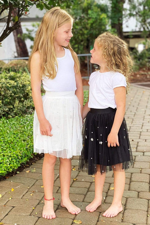 Isla Black Tulle Pleated Skirt with Pearls - Girls