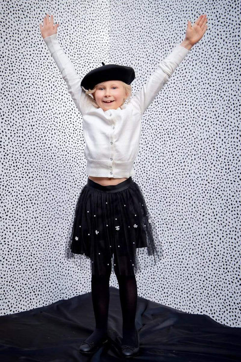 Isla Black Tulle Pleated Skirt with Pearls - Girls