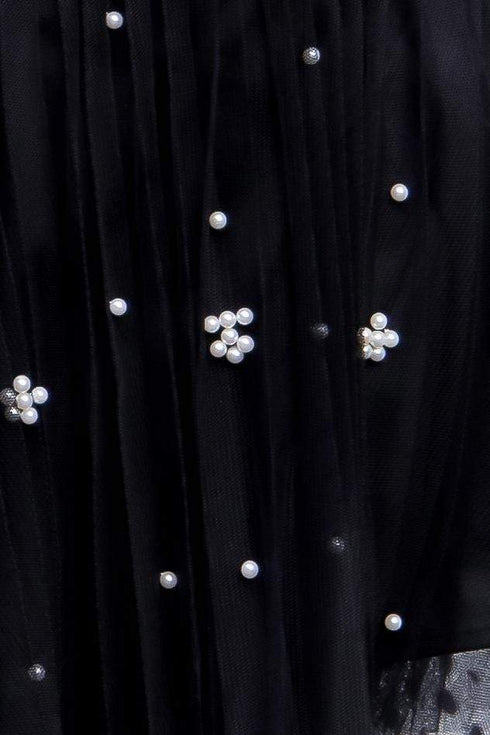 Isla Black Tulle Pleated Skirt with Pearls - Girls