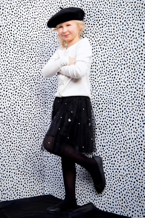Isla Black Tulle Pleated Skirt with Pearls - Girls